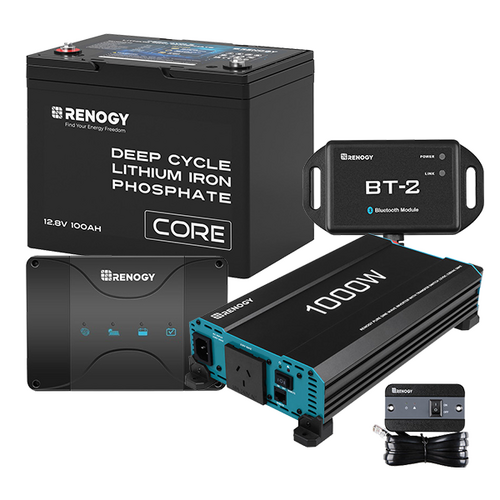 Renogy 100Ah Lithium Battery, 30A DC-DC Charger, 1000W Inverter & Bluetooth Module