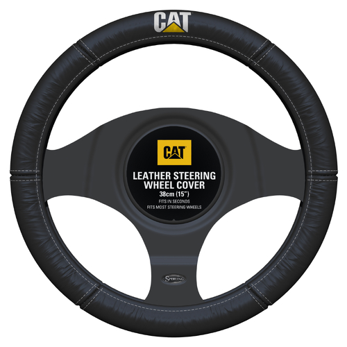CAT Black Leather Steering Wheel Cover