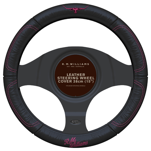 R.M. Williams Black / Pink Leather Steering Wheel Cover